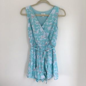 Mint aqua Floral peach Decree ruffle romper small